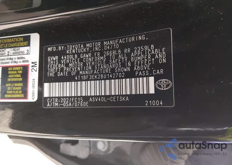 2011 Toyota Camry Se из США, поврежденный, VIN 4T1BF3EK2BU142702